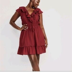 NEW Old Navy Rebel Ruffle Accent Red Wine V Neck Tiered Dress